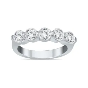 1 1/2 Carat Tw Five Stone Diamond Wedding Band In 10K White Gold