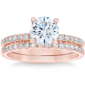 1 3/4 Ct Diamond Engagement Wedding Set 14k Rose Gold