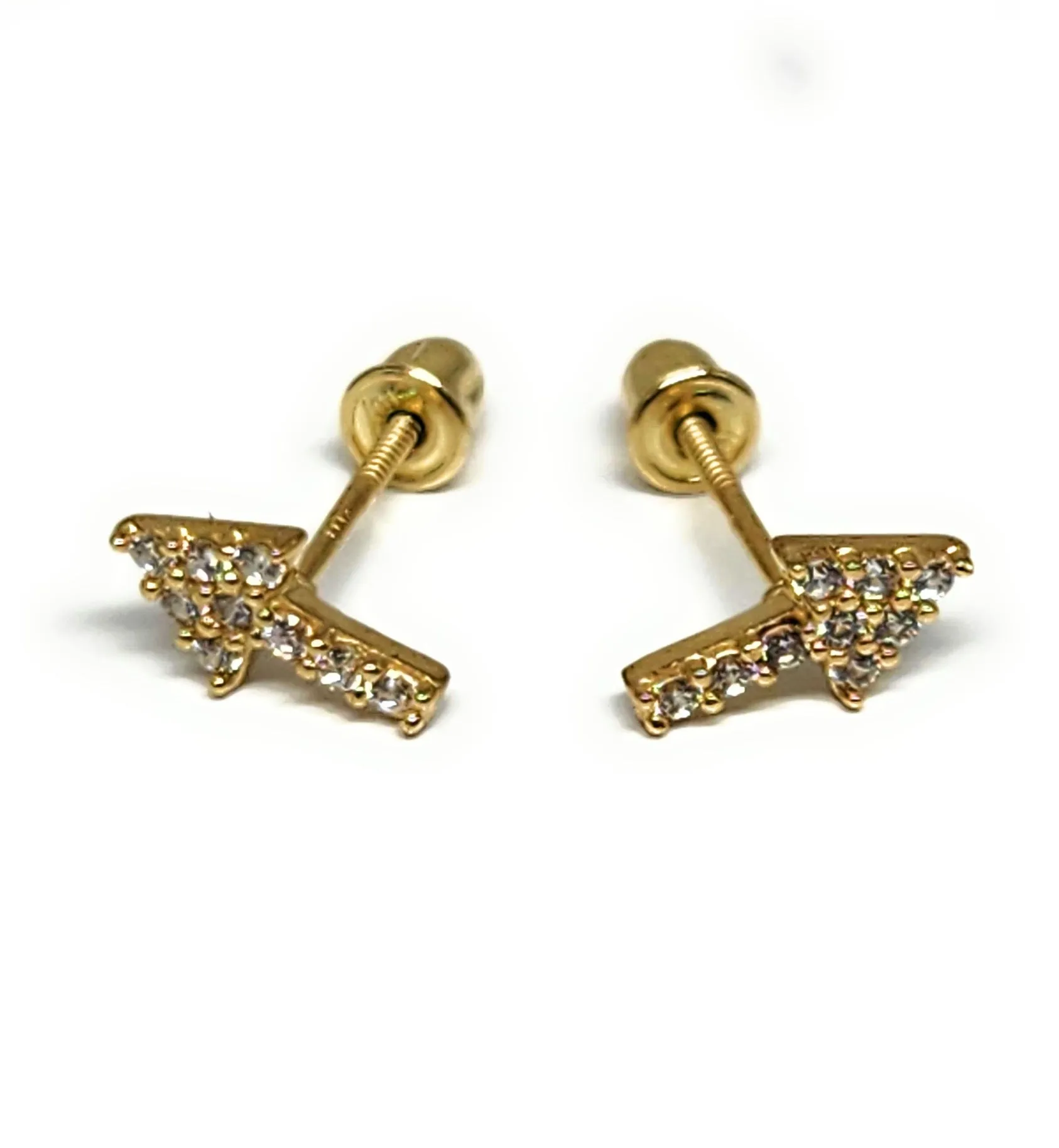 10k Solid Gold ARROWS ZIRCONIA MINI DAINTY Stud Earrings (FCE 24)