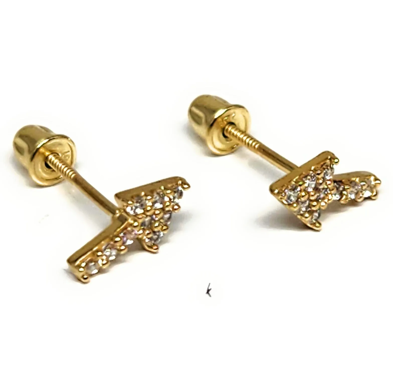 10k Solid Gold ARROWS ZIRCONIA MINI DAINTY Stud Earrings (FCE 24)