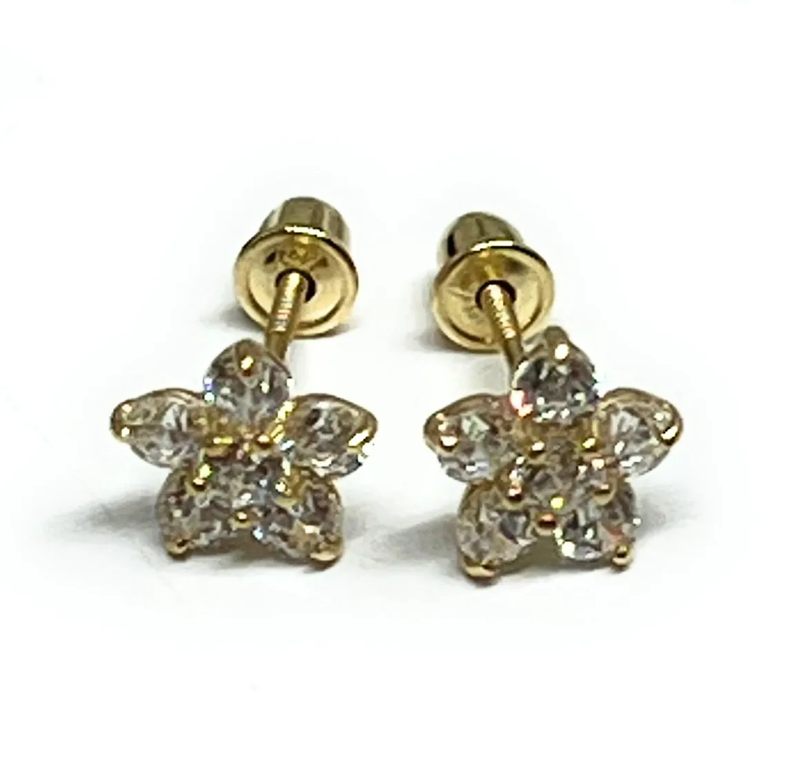 10k Solid Gold Cubic Zirconia Flower Mini Dainty Stud Earrings (FCE 03)