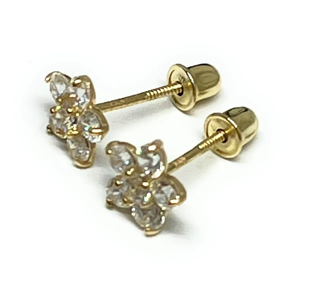 10k Solid Gold Cubic Zirconia Flower Mini Dainty Stud Earrings (FCE 03)