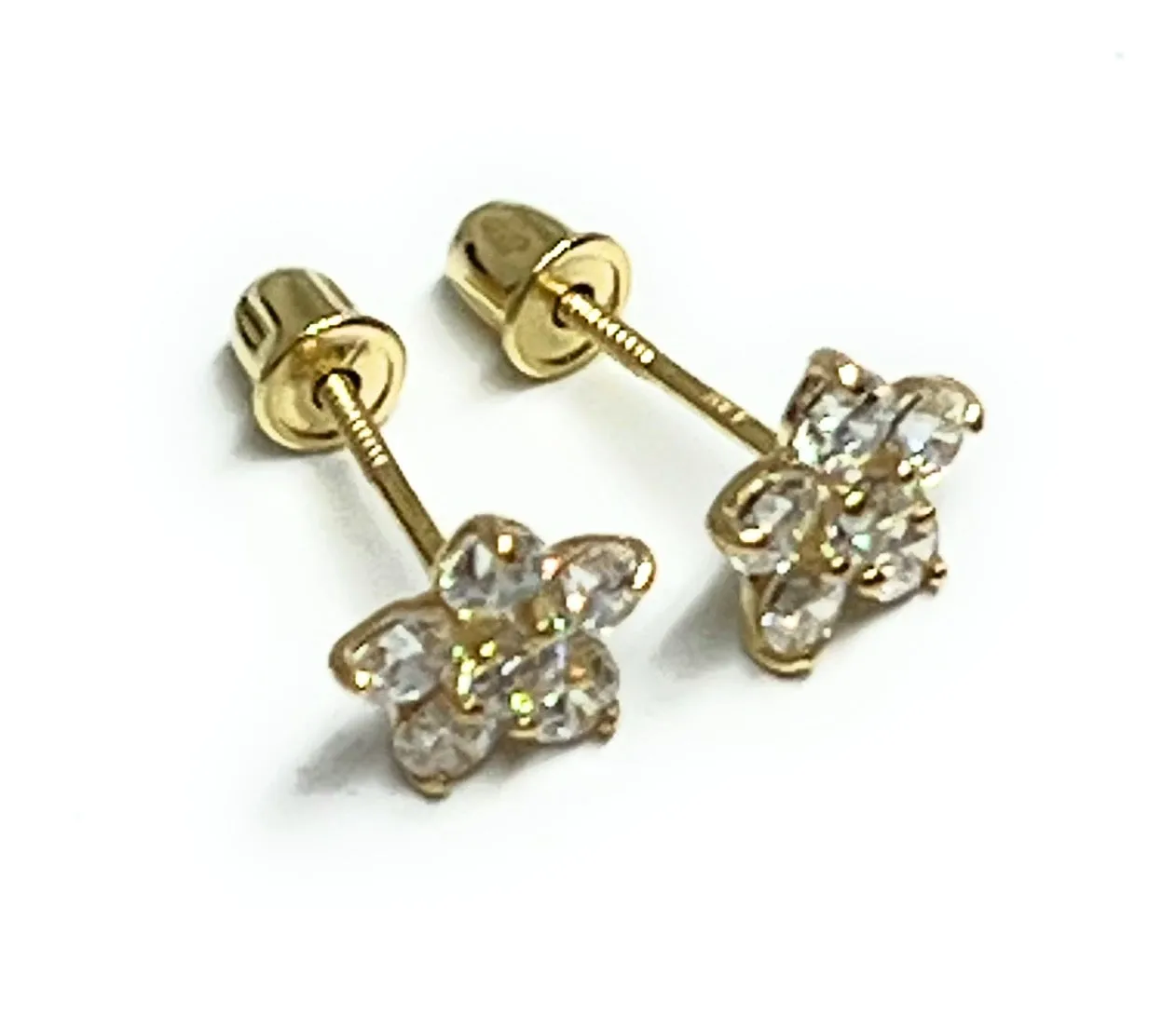 10k Solid Gold Cubic Zirconia Flower Mini Dainty Stud Earrings (FCE 03)