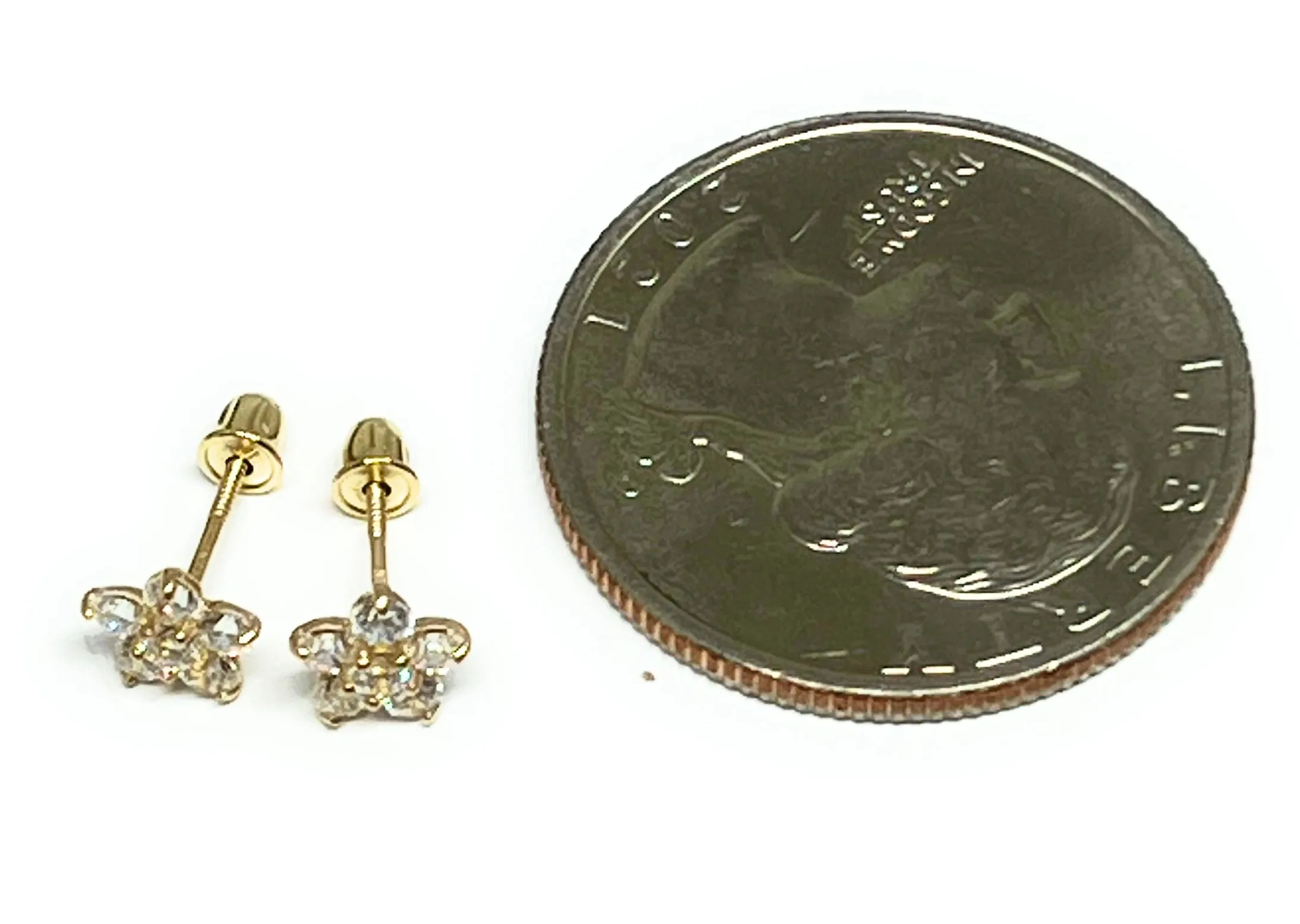 10k Solid Gold Cubic Zirconia Flower Mini Dainty Stud Earrings (FCE 03)