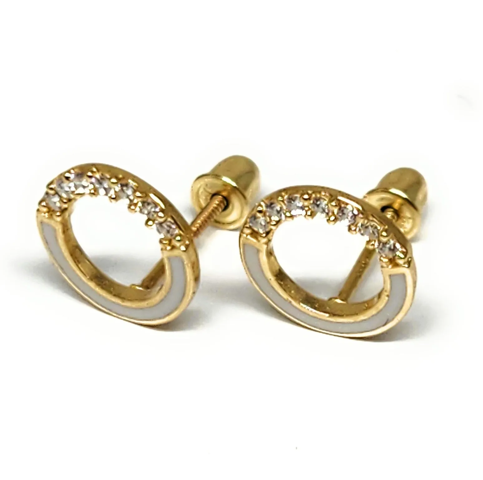 10k Solid Gold ROUND CIRCLE CUBIC ZIRCONIA MINI DAINTY Stud Earrings (FCE 21)