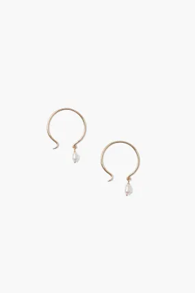 14k Belle Hoop Earrings Mini White Pearl