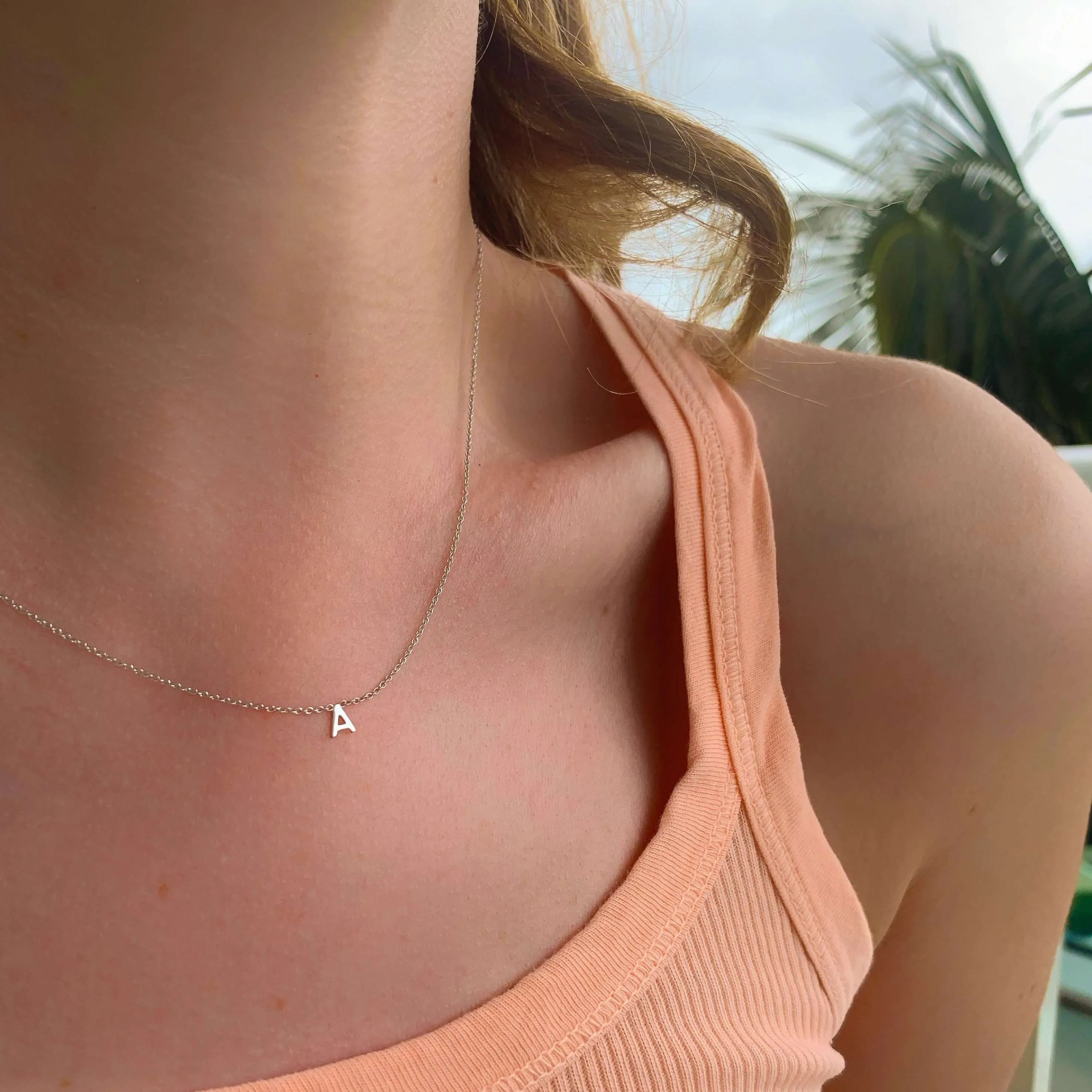 14K Gold Drop Mini Initial Necklace