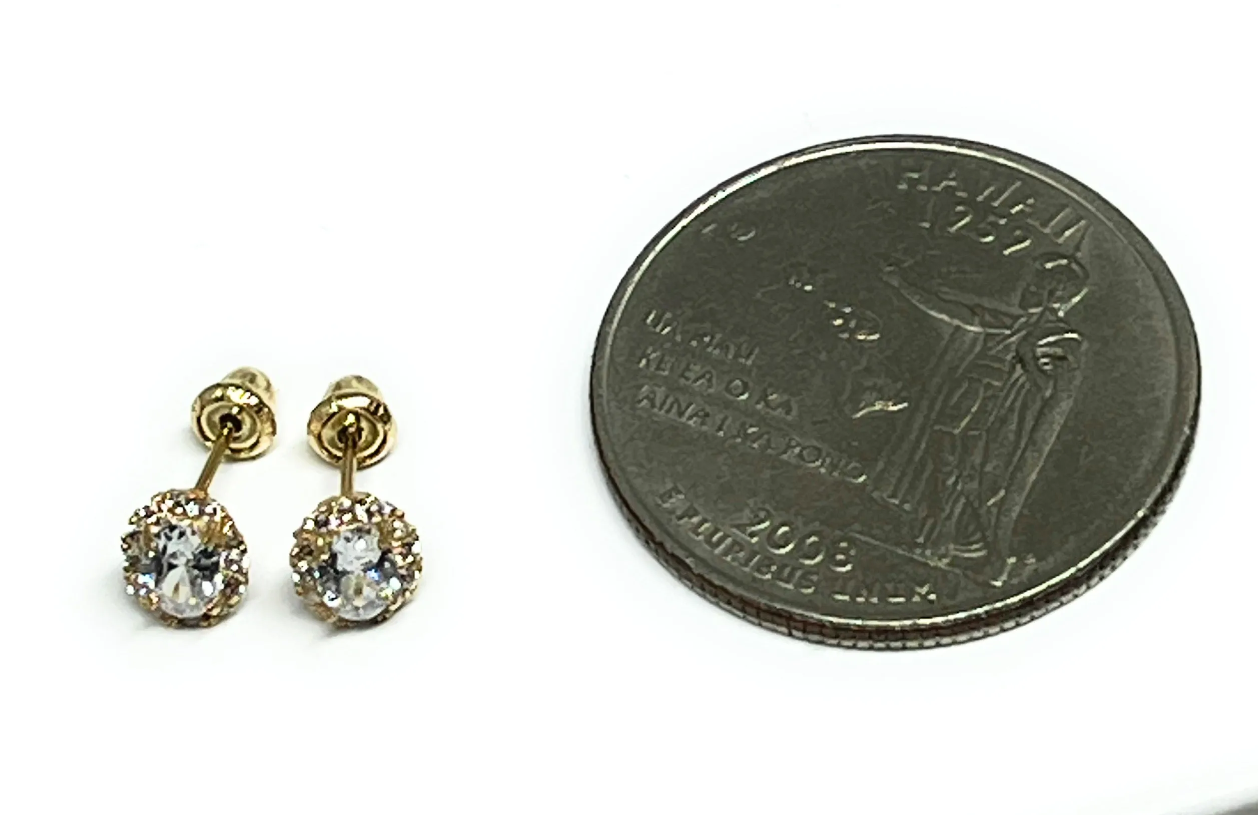 14k Solid Gold Cubic Zirconia Mini Dainty Stud Earrings (FCE 26)