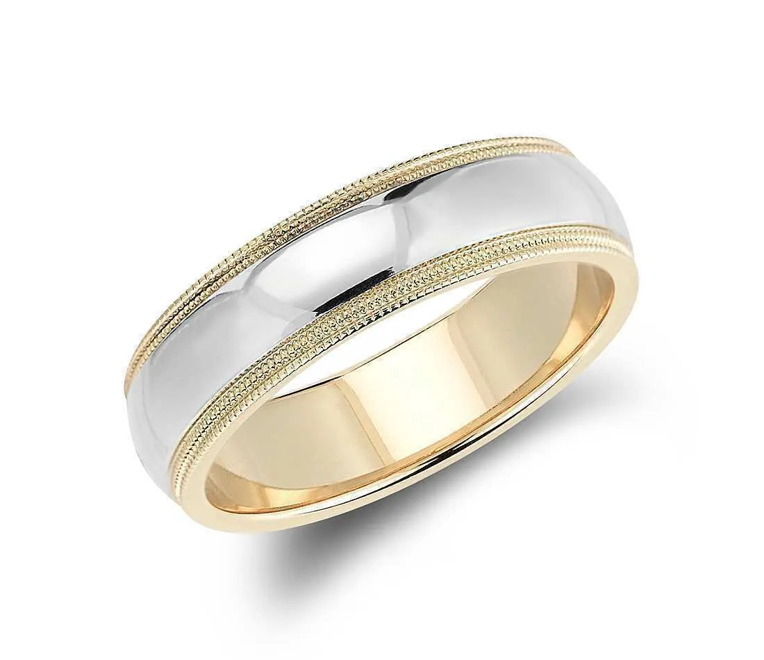 14k Solid Gold Double Milgrain Comfort Fit Wedding Ring 6mm Custom Sizing