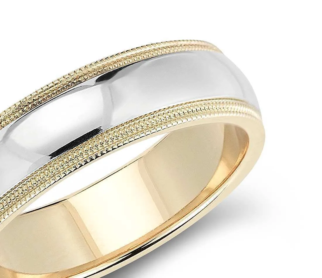 14k Solid Gold Double Milgrain Comfort Fit Wedding Ring 6mm Custom Sizing