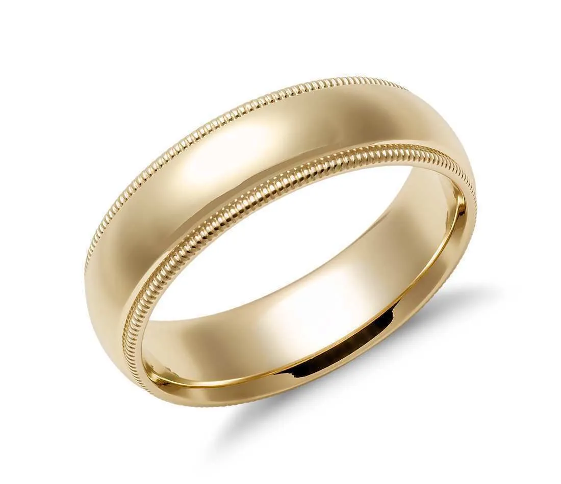 14k Solid Gold Milgrain Comfort Fit Wedding Ring 6mm Custom Size Available