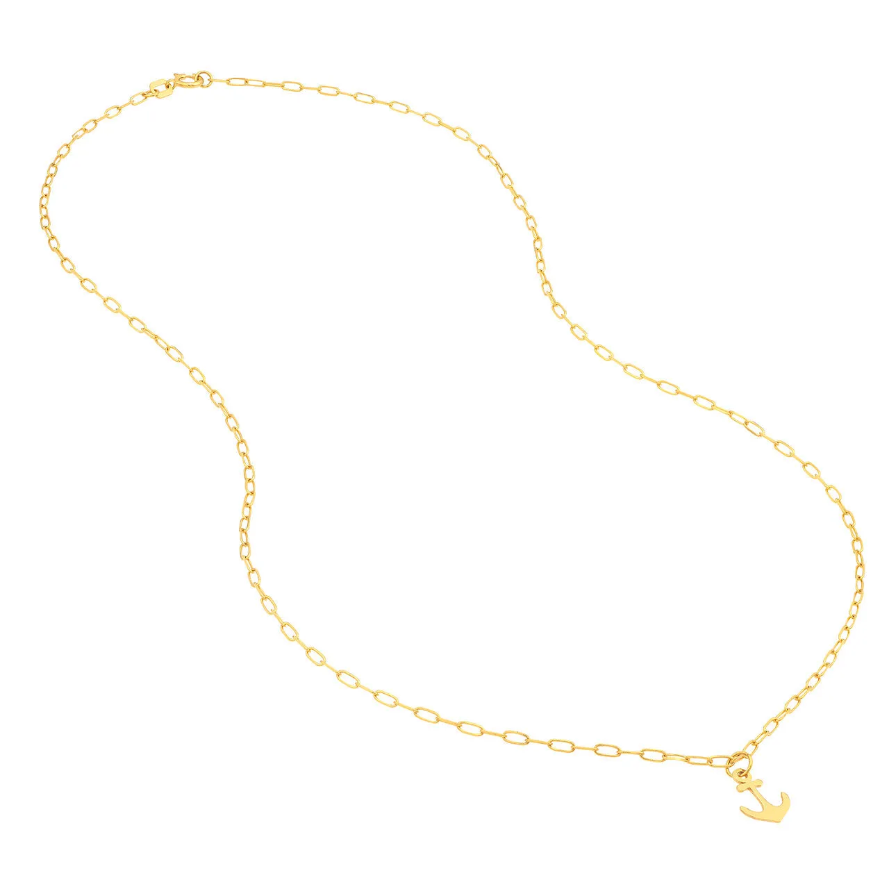 14K Yellow Gold Mini Anchor Pendant Paperclip Chain Necklace