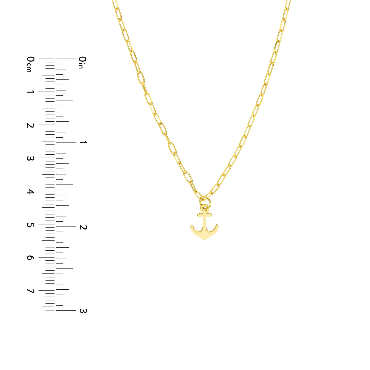 14K Yellow Gold Mini Anchor Pendant Paperclip Chain Necklace