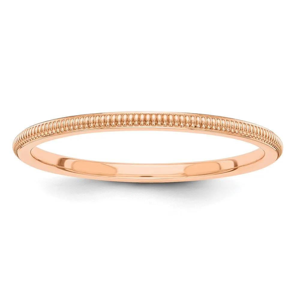 1.5mm 14K Yellow, White or Rose Gold Milgrain Standard Fit Band