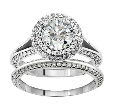 2.20 CT TW Diamond Encrusted Halo Engagement Bridal Set in Platinum - 07SS17