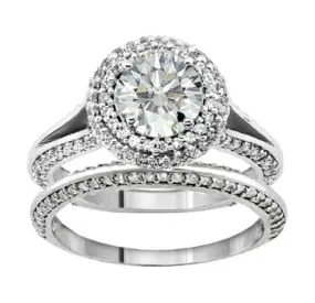 2.20 CT TW Diamond Encrusted Halo Engagement Bridal Set in Platinum - 07SS17