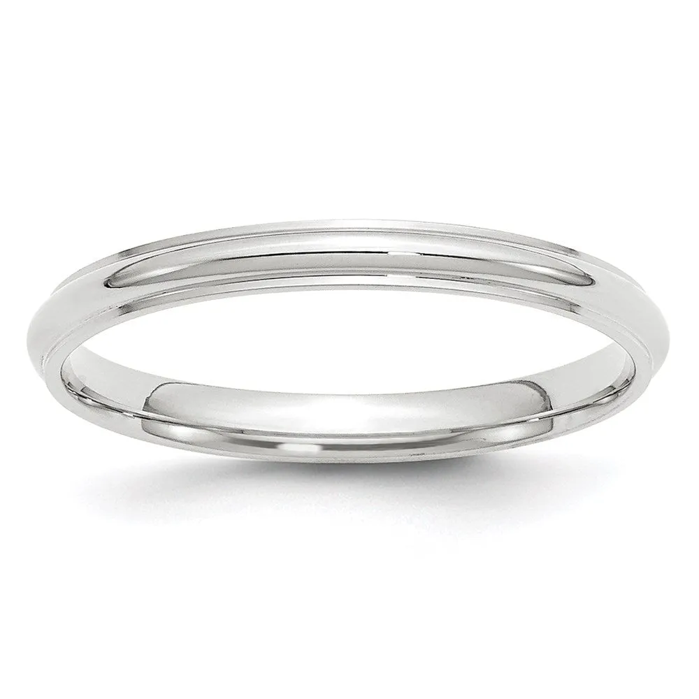 2.5mm to 6mm 14K White Gold Half Round Ridged Edge Standard Fit Band