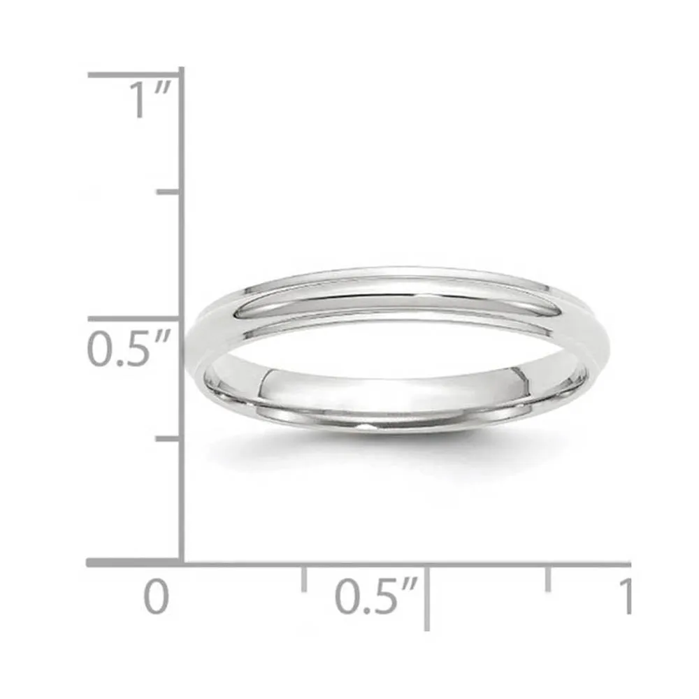 2.5mm to 6mm 14K White Gold Half Round Ridged Edge Standard Fit Band