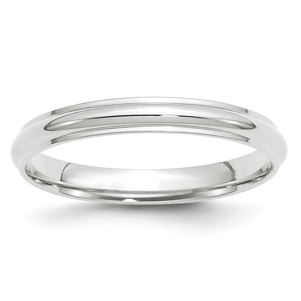 2.5mm to 6mm 14K White Gold Half Round Ridged Edge Standard Fit Band