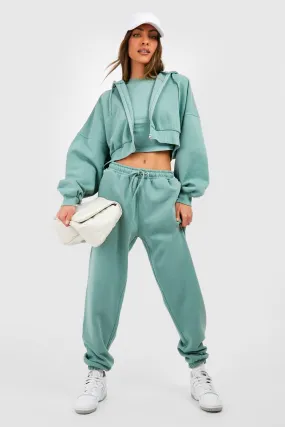 3 Piece Cropped Zip Through Hooded Tracksuit