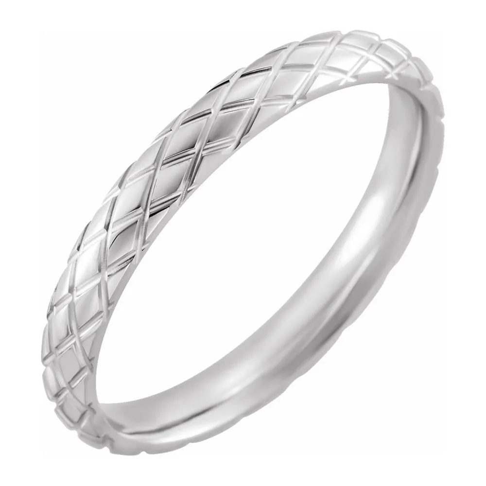 3mm 14K White Gold Crisscross Patterned Comfort Fit Band