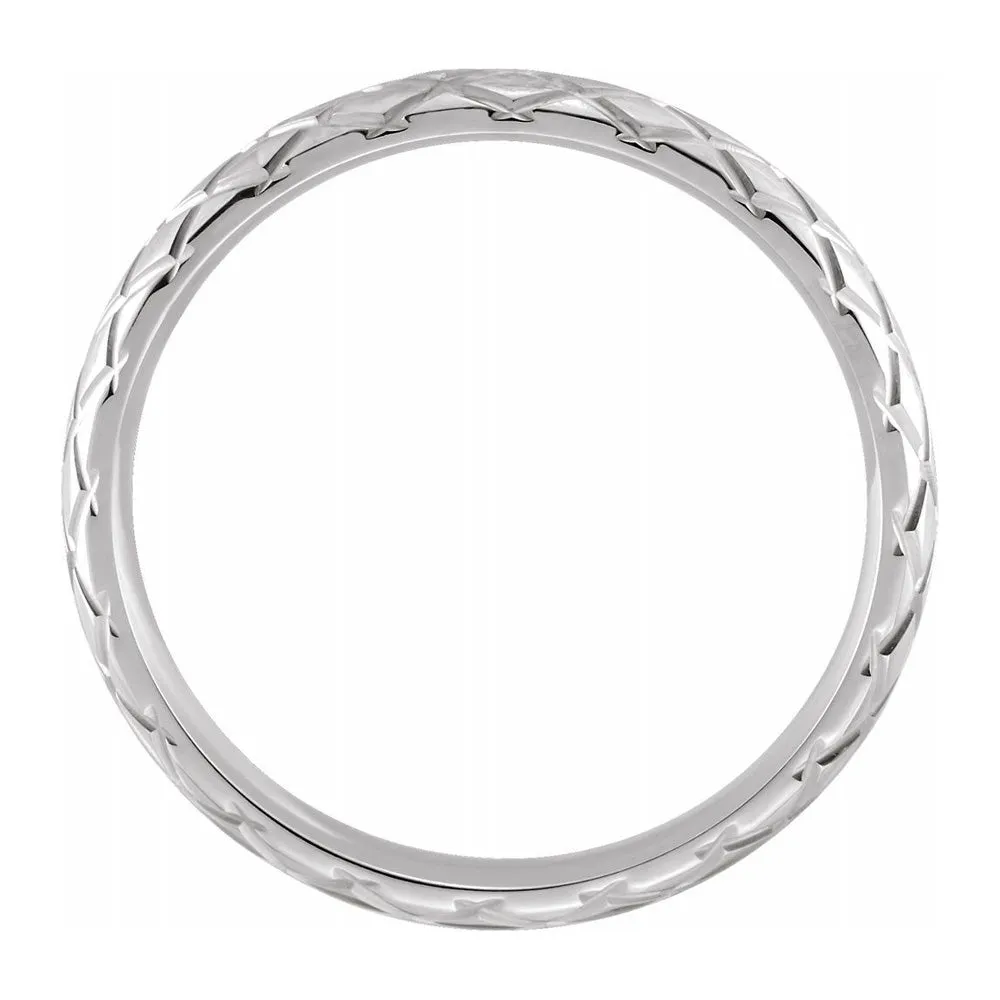 3mm 14K White Gold Crisscross Patterned Comfort Fit Band