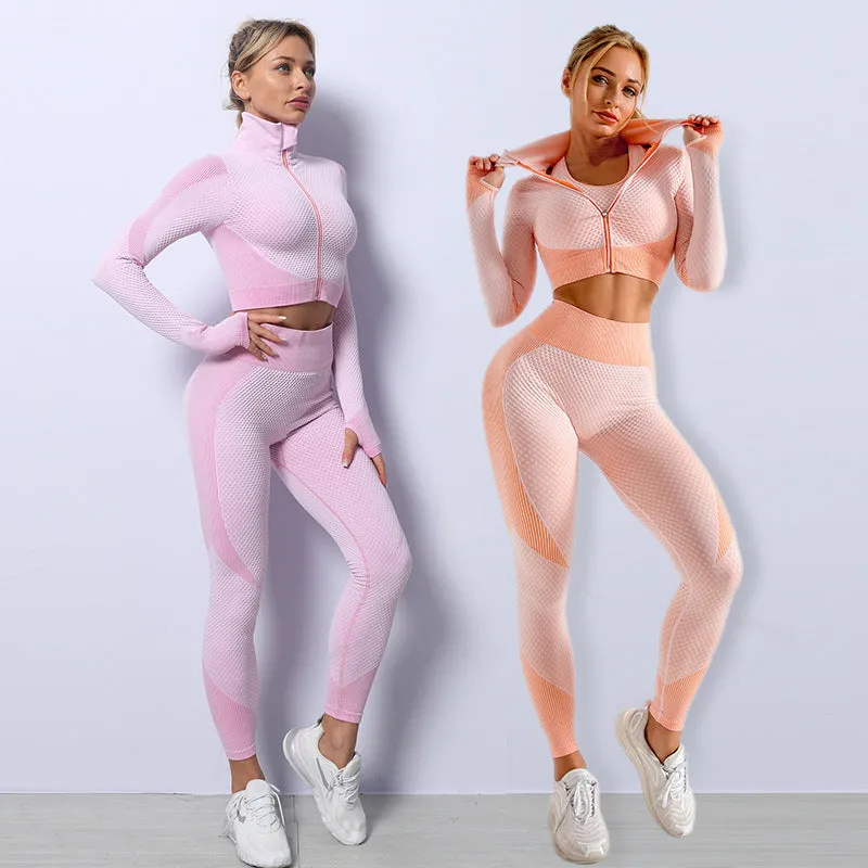 3PCS Yoga Set Seamless Sport Set Women Gym Clothing Tracksuit