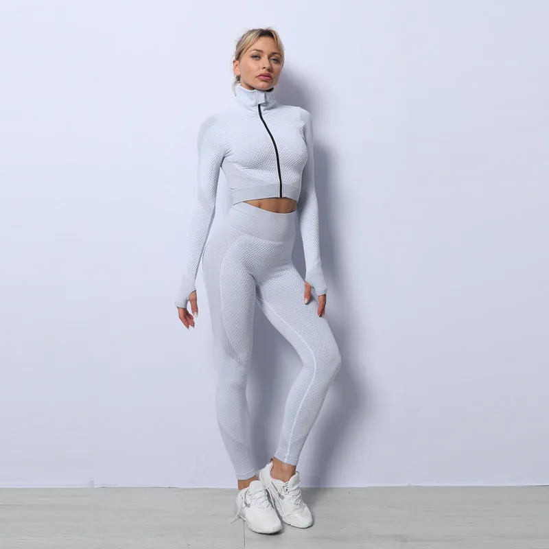 3PCS Yoga Set Seamless Sport Set Women Gym Clothing Tracksuit