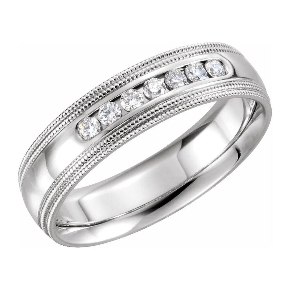 6mm 14K White Gold 1/4 CTW Diamond Double Milgrain Comfort Fit Band