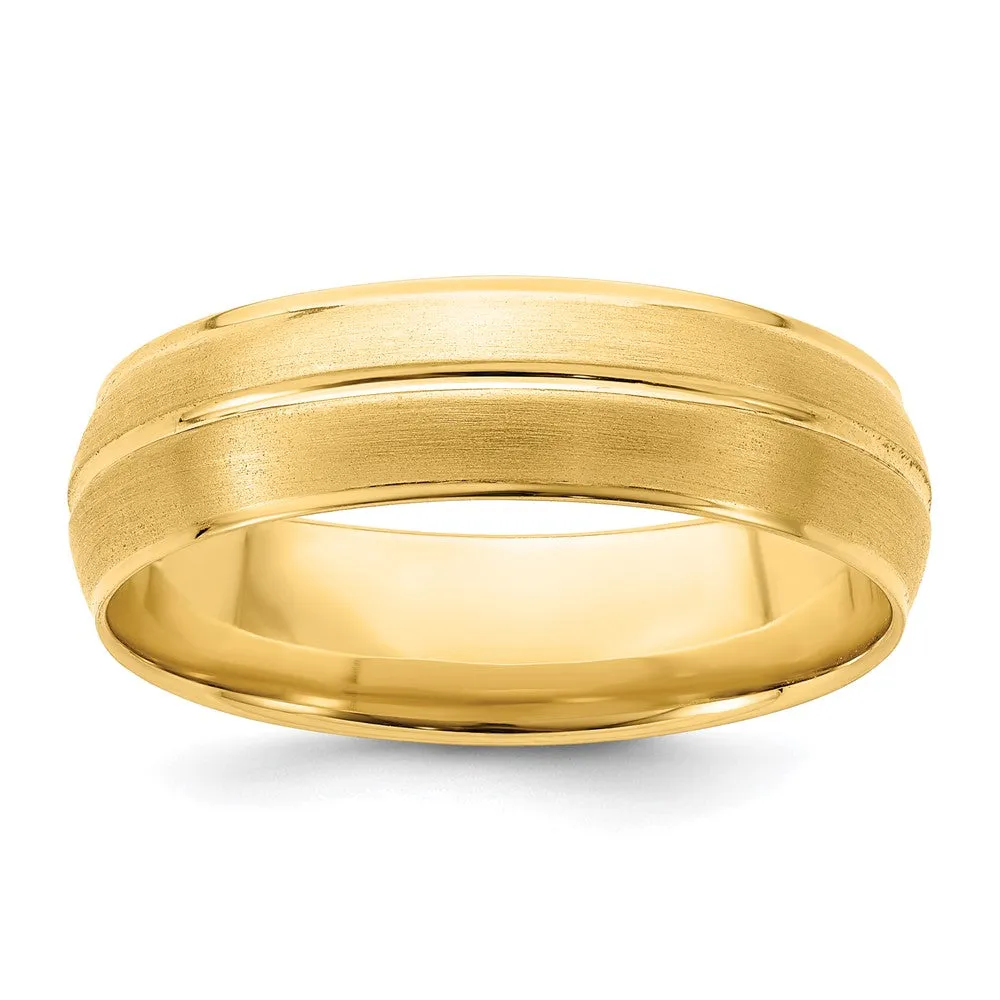 6mm 14K Yellow Gold Grooved Center Line Comfort Fit Band