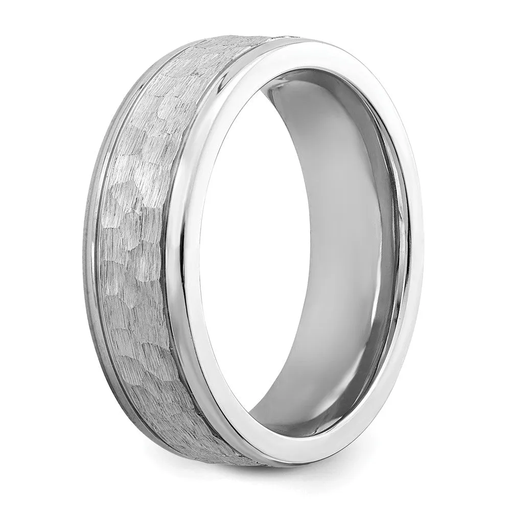 7mm Cobalt Brushed Hammered Grooved Edge Standard Fit Band