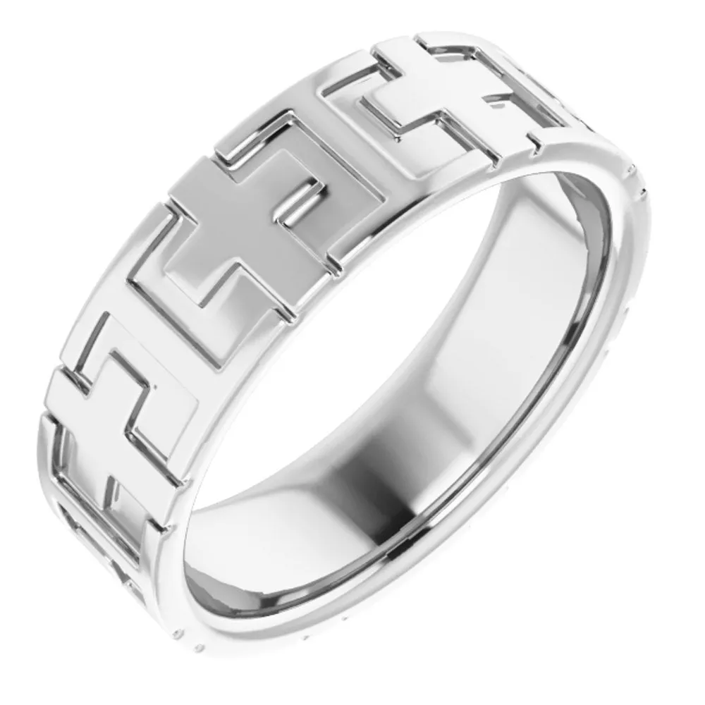 7mm Platinum Polished Cross Comfort Fit Band