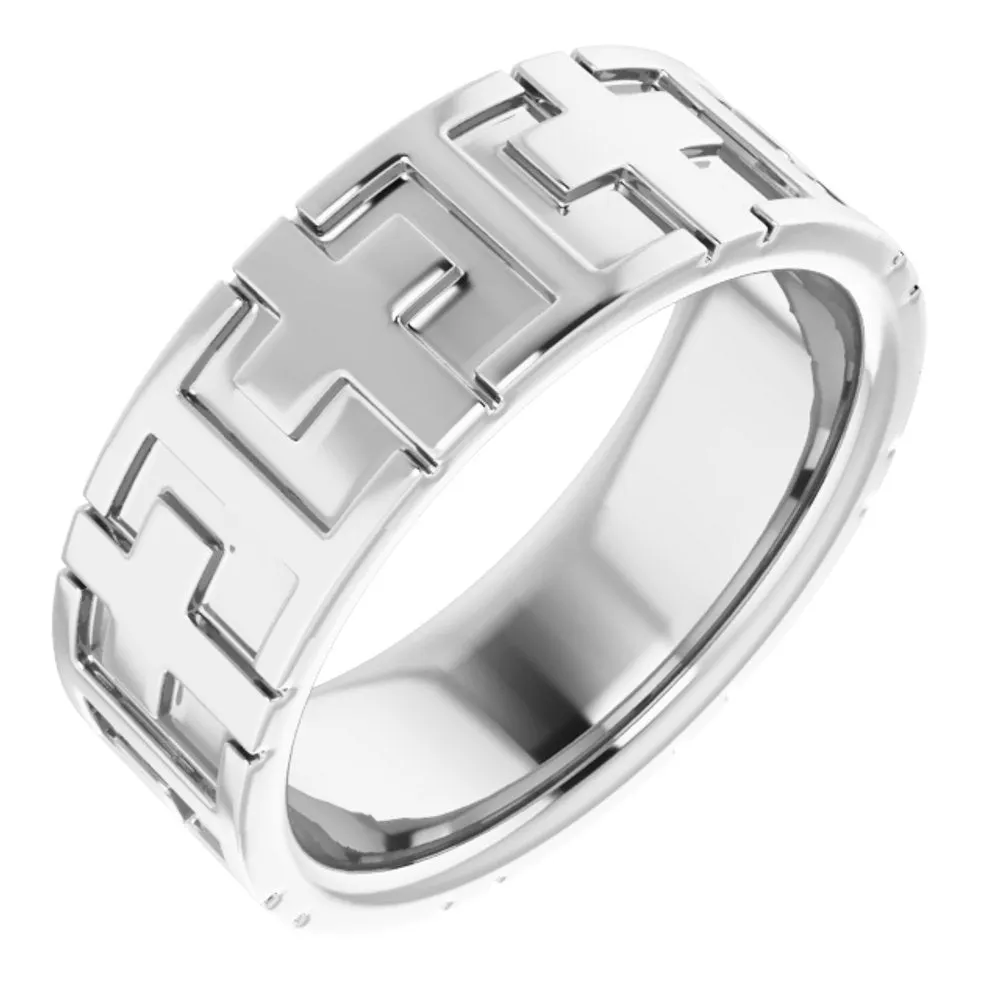 7mm Platinum Polished Cross Comfort Fit Band