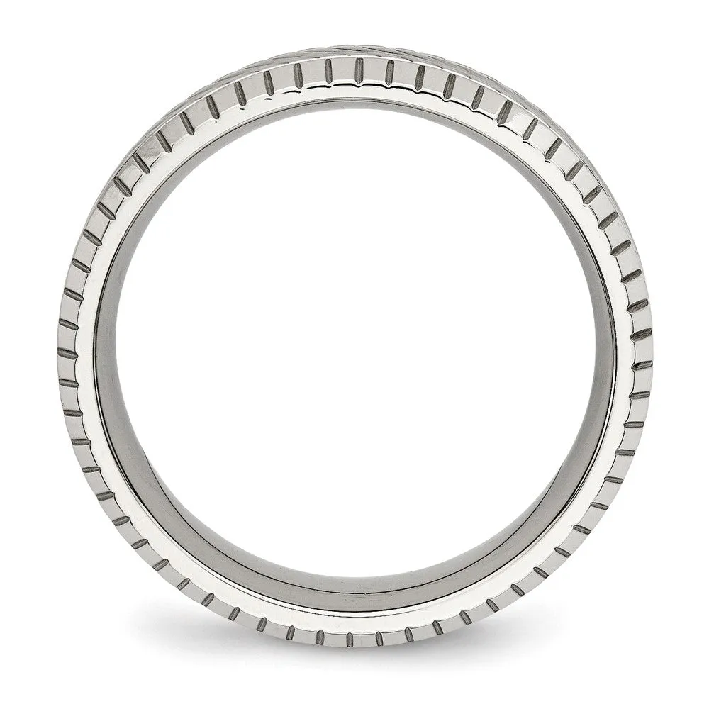 7mm Stainless Steel Polished Fancy Grooved Standard Fit Band