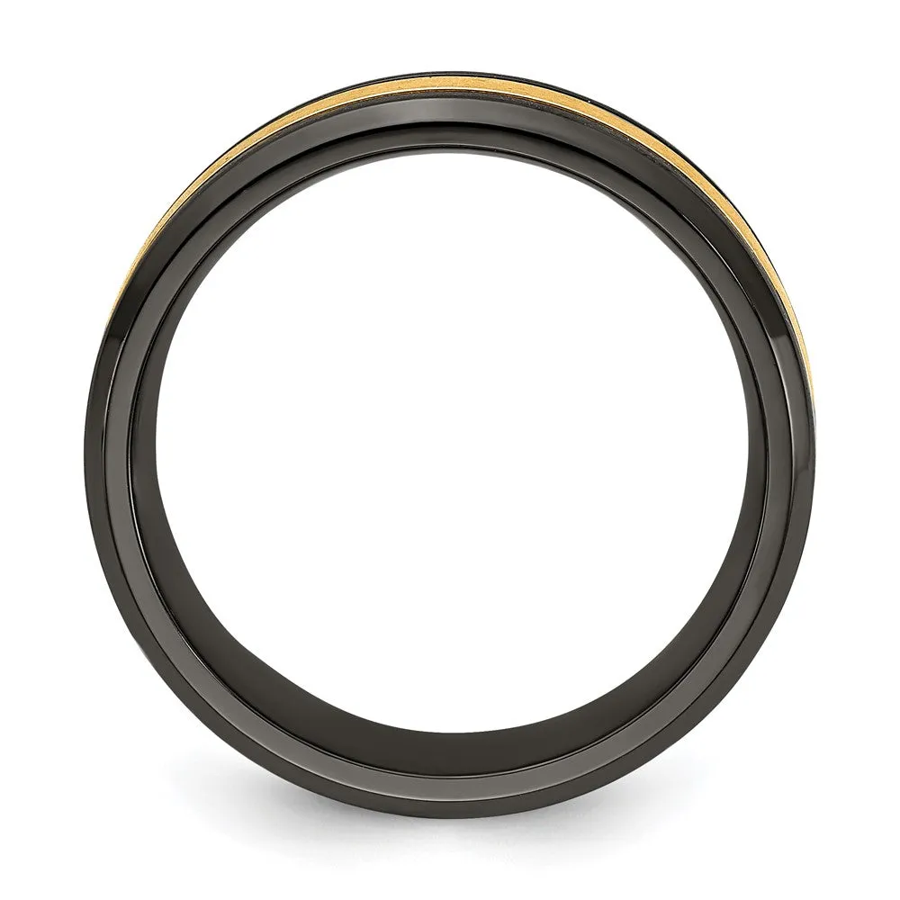 8mm Black Zirconium & Yellow Gold Tone Grooved Standard Fit Band