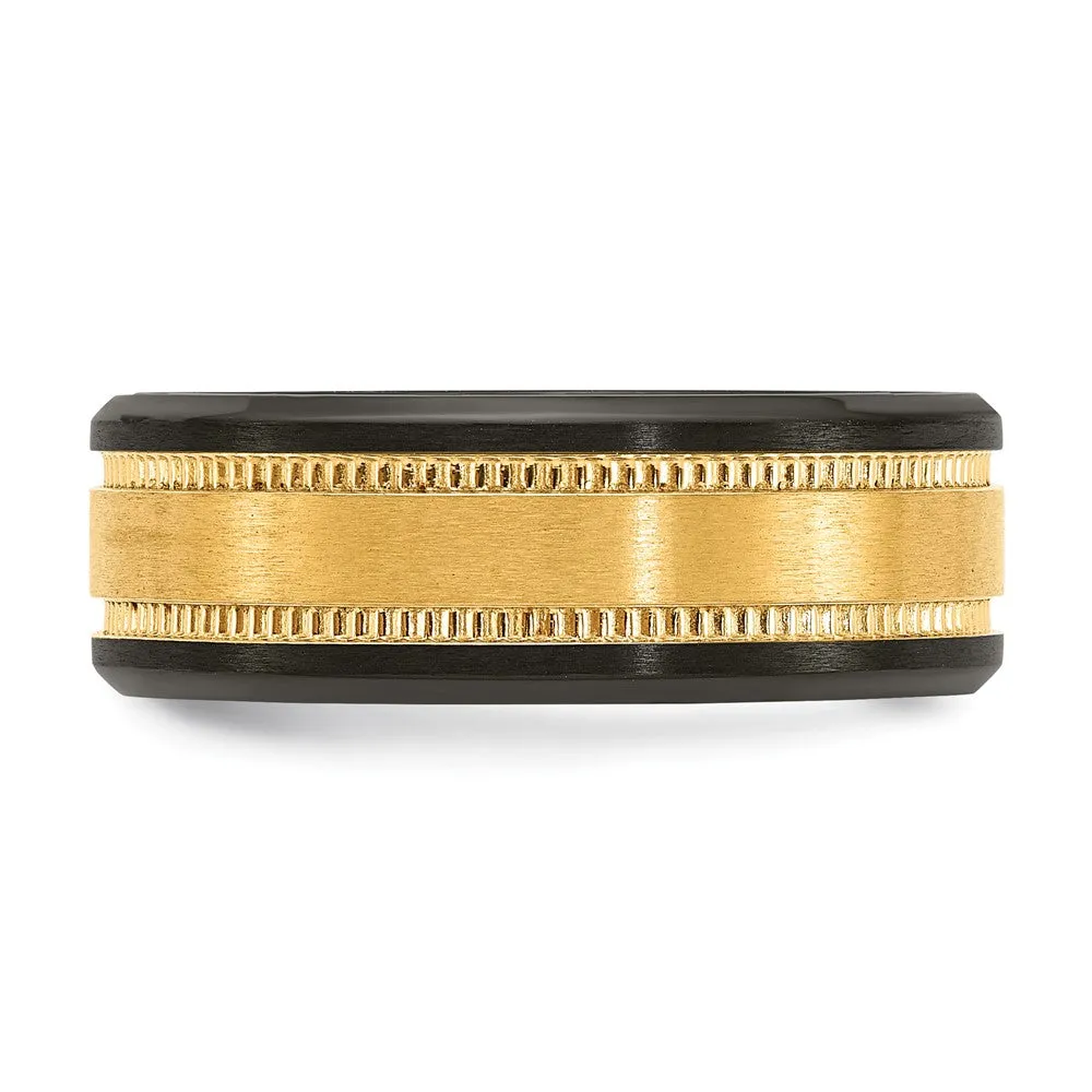 8mm Black Zirconium & Yellow Gold Tone Grooved Standard Fit Band