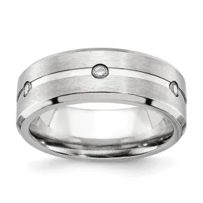 8mm Cobalt & CZ Grooved & Beveled Edge Standard Fit Band