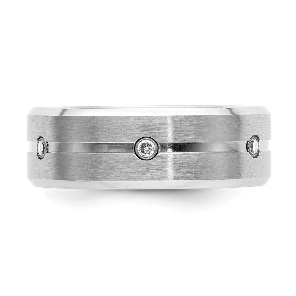 8mm Cobalt & CZ Grooved & Beveled Edge Standard Fit Band