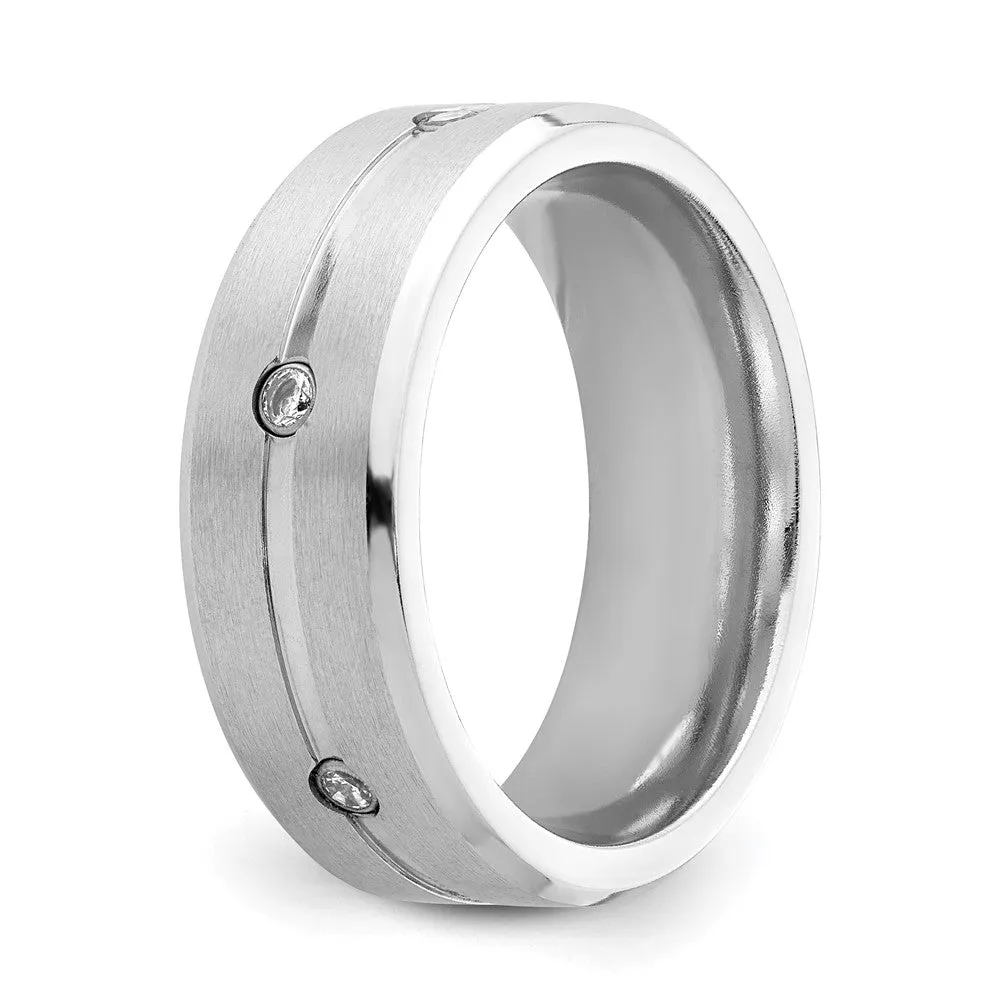 8mm Cobalt & CZ Grooved & Beveled Edge Standard Fit Band