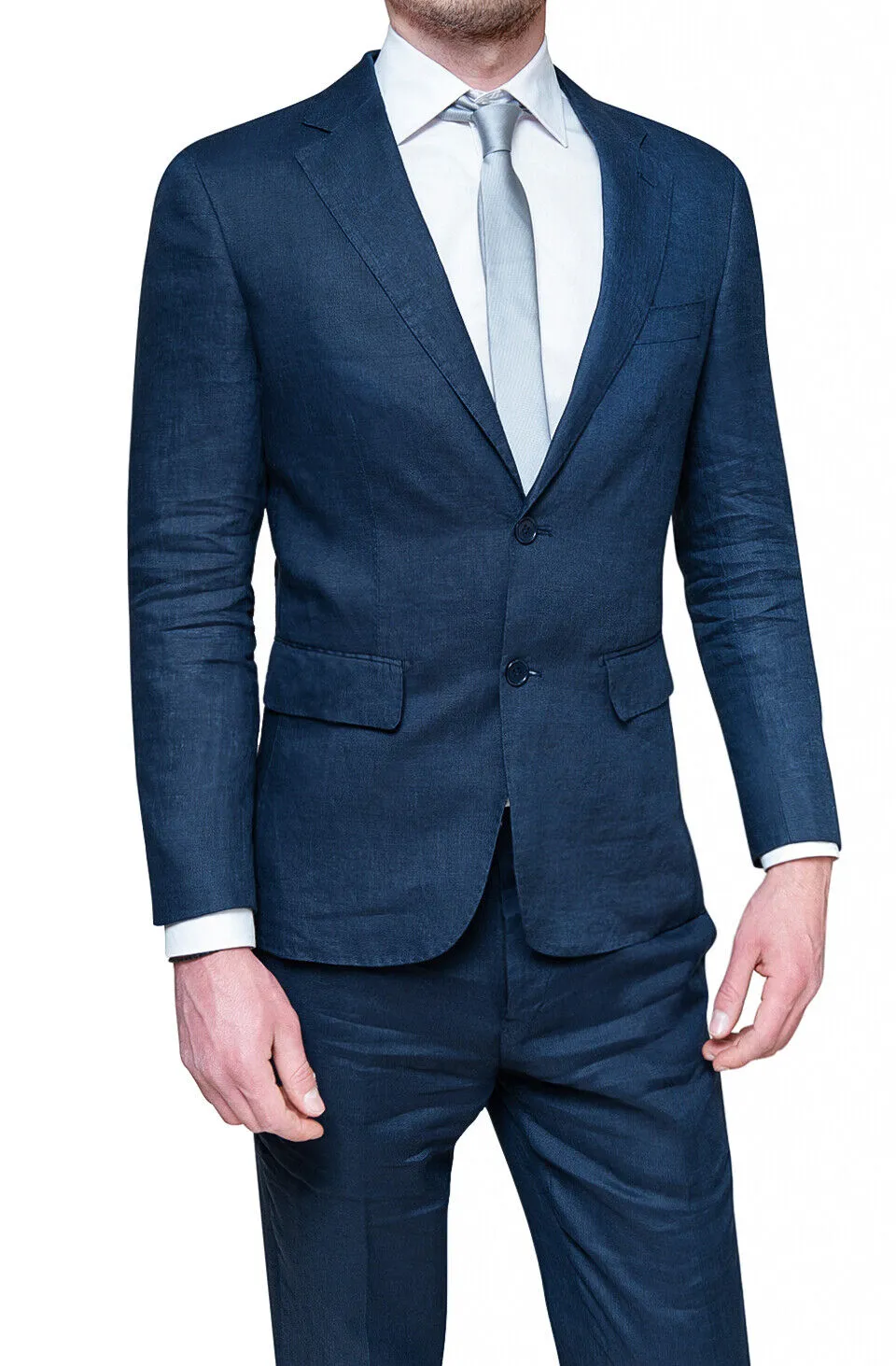 ABITO COMPLETO UOMO DIAMOND IN LINO BLU SCURO ESTIVO SLIM FIT VESTITO ELEGANTE