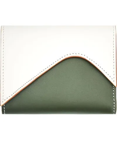 Absurde Women's White / Green / Brown Mountain Off White And Green Leather Trifold Wallet