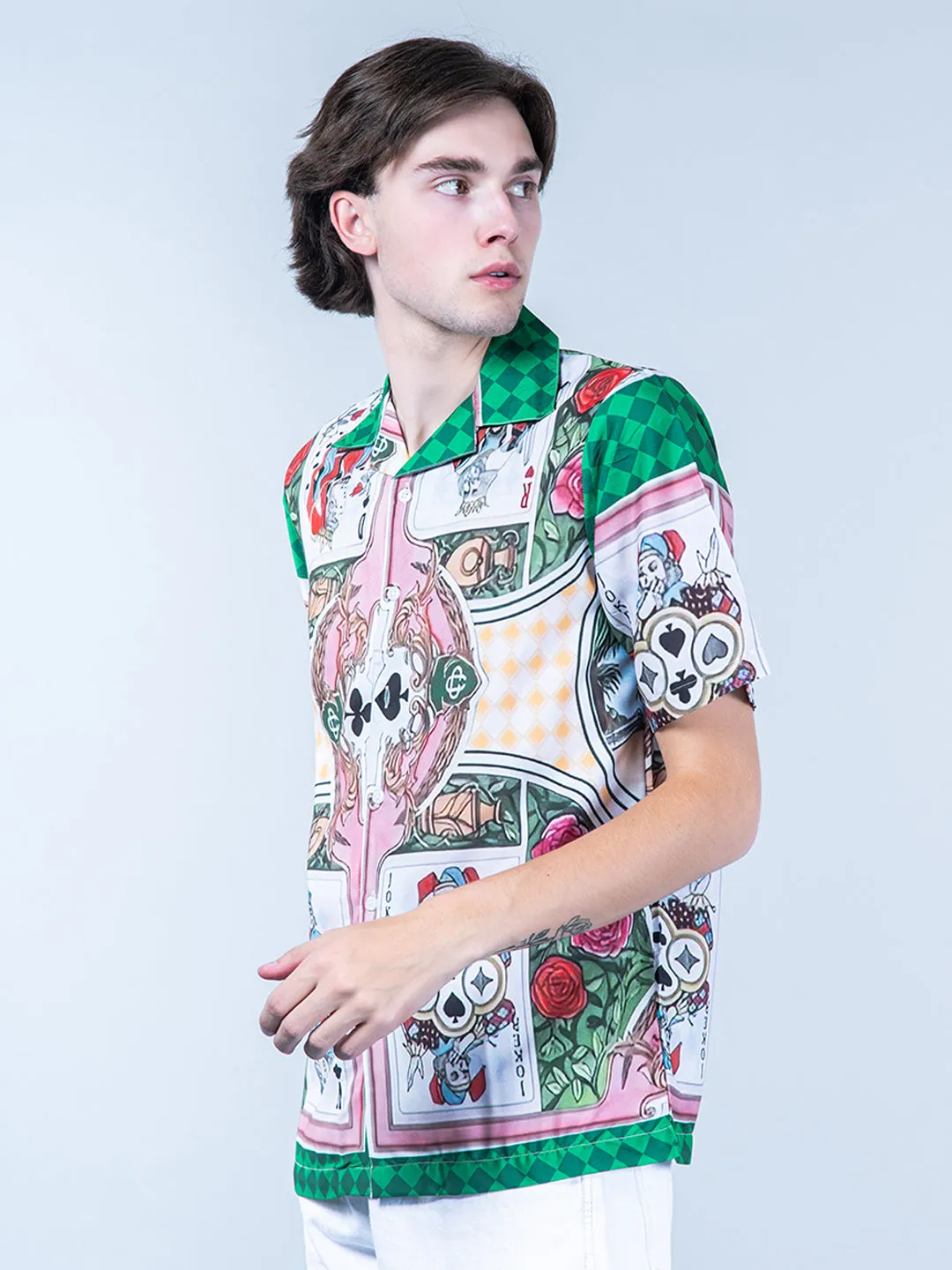 Ace-Joker Graphic Printed Oversized Multicolor Crepe Shirt