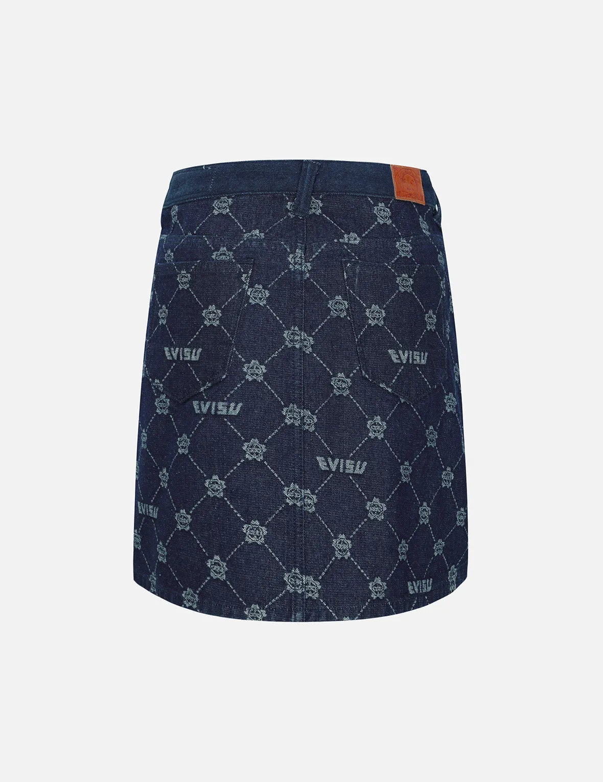 Allover Kamon and Logo Fashion Fit Denim Skirt