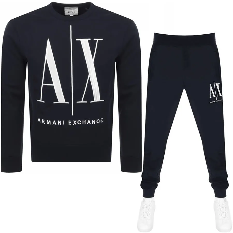 Armani Exchange Crew Neck Logo Tracksuit Navy