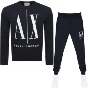 Armani Exchange Crew Neck Logo Tracksuit Navy