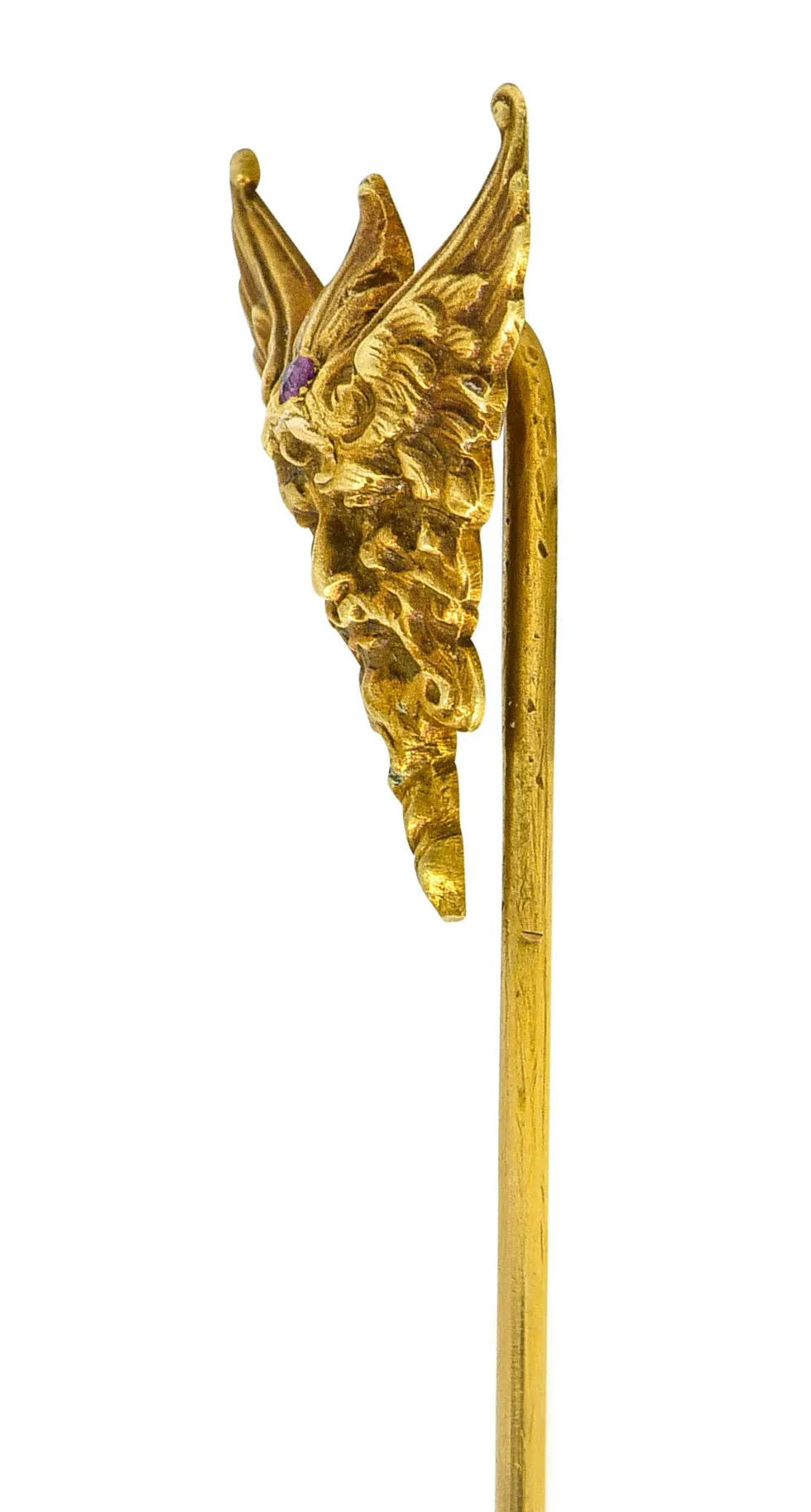 Art Nouveau Ruby 14 Karat Gold Hypnos Greek God Green Man Stickpin