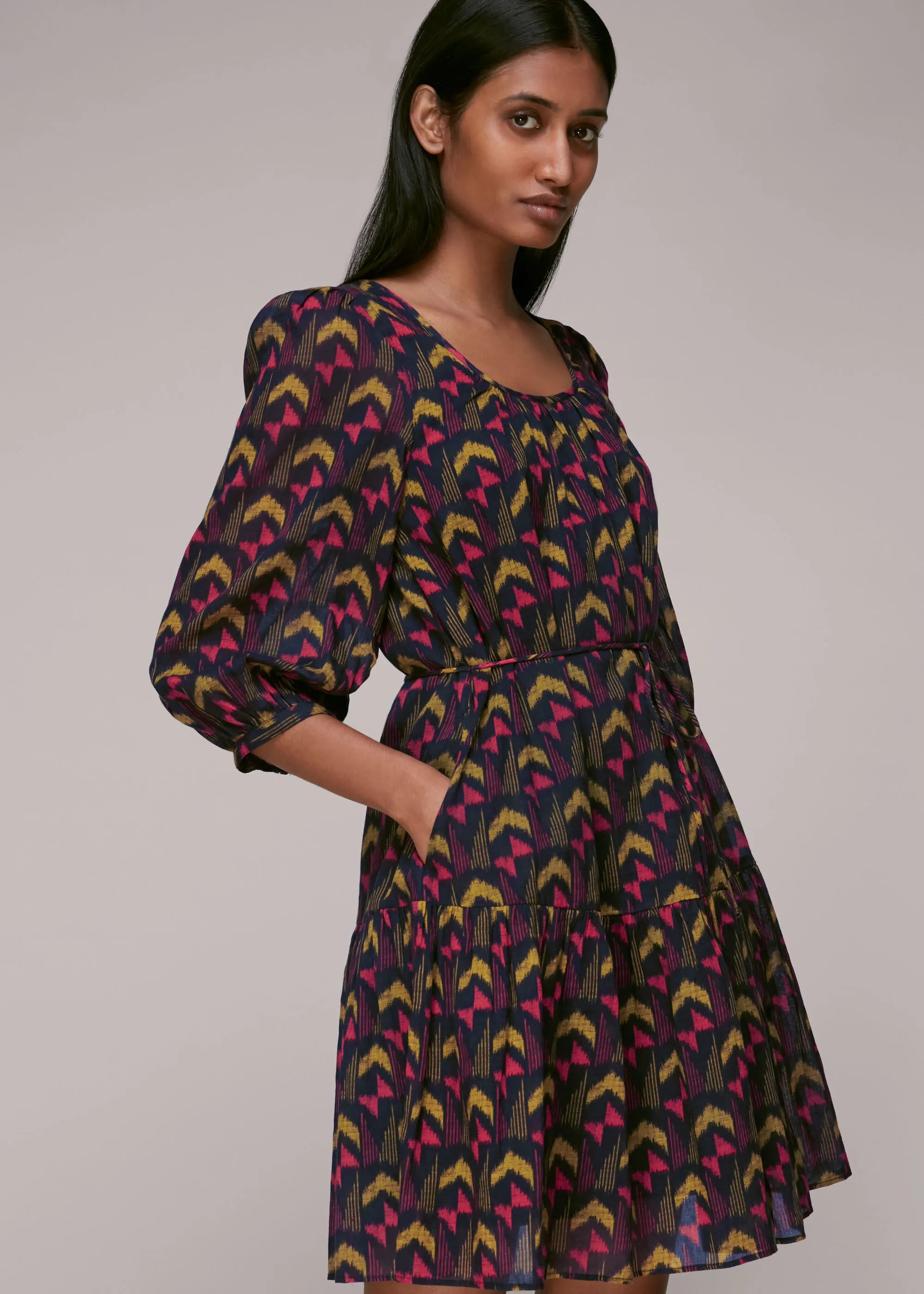 Black Geometric Ikat Trapeze Dress