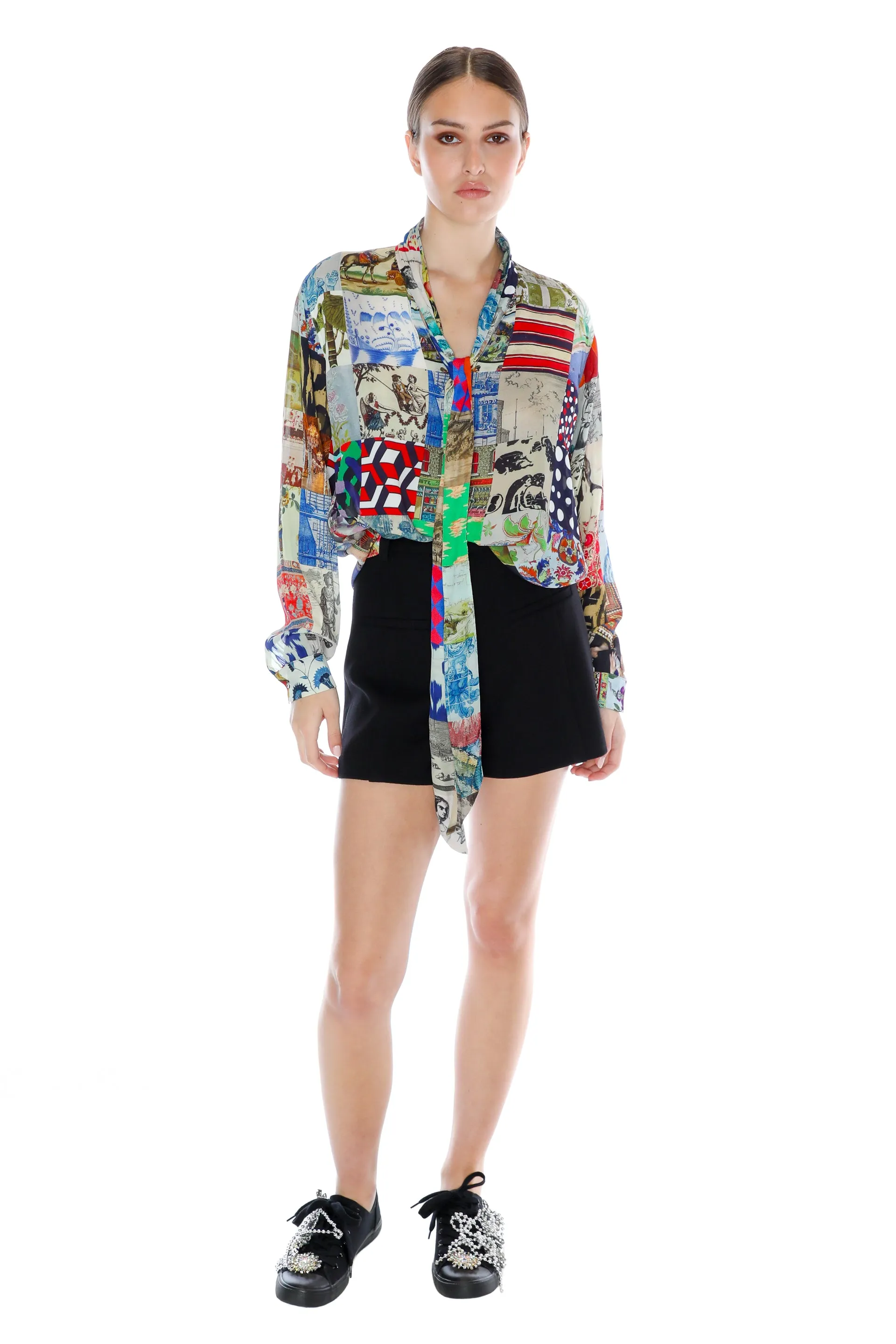 'BLOOMSBURY COLLAGE' SLIM KEITH TIE BLOUSE