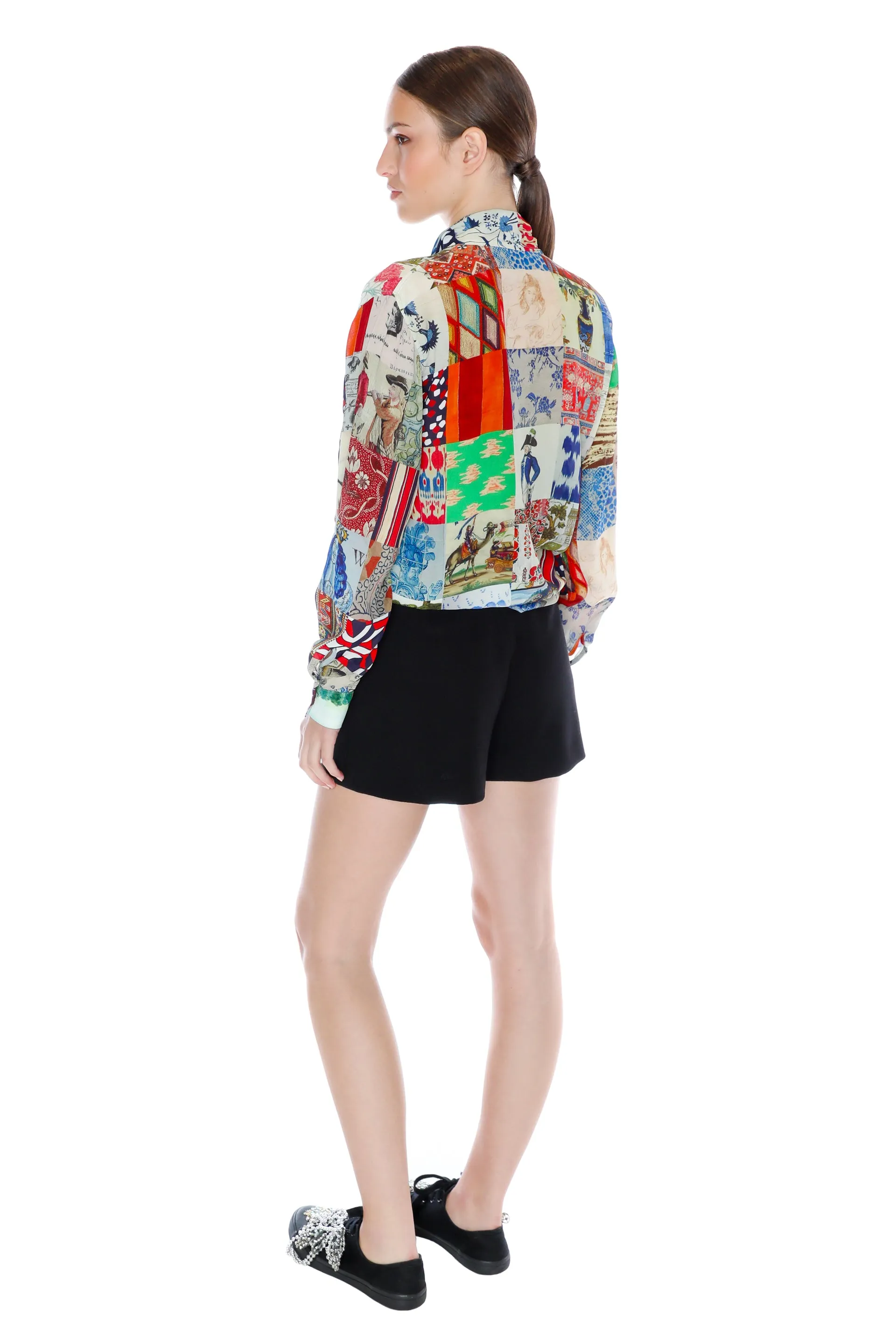 'BLOOMSBURY COLLAGE' SLIM KEITH TIE BLOUSE