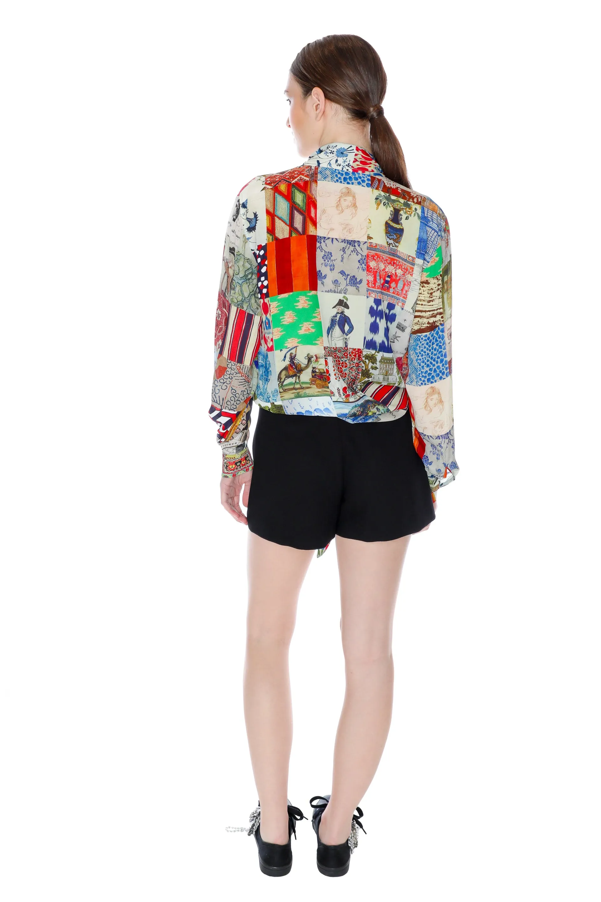 'BLOOMSBURY COLLAGE' SLIM KEITH TIE BLOUSE